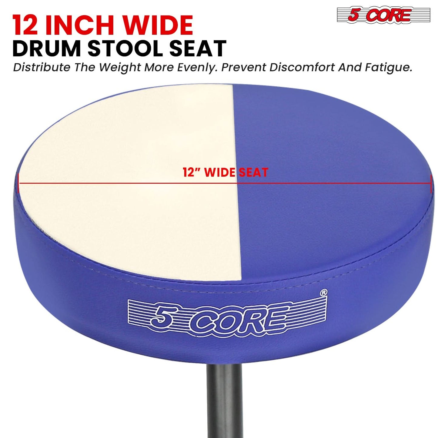 5 Core Drum Throne 3" Thick Padded Comfortable Guitar Stool Drummer Chair Adjustable Musician Seat