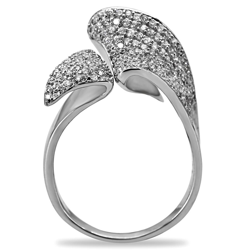 TS032 - Rhodium 925 Sterling Silver Ring with AAA Grade CZ in Clear