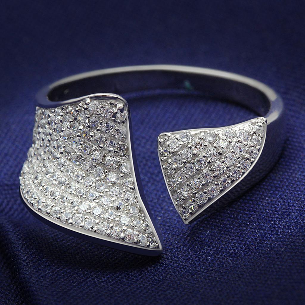 TS032 - Rhodium 925 Sterling Silver Ring with AAA Grade CZ in Clear