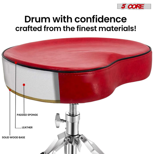 5 Core Drum Throne 4" Padded Guitar Stool Drummer Chair Adjustable Musician Seat